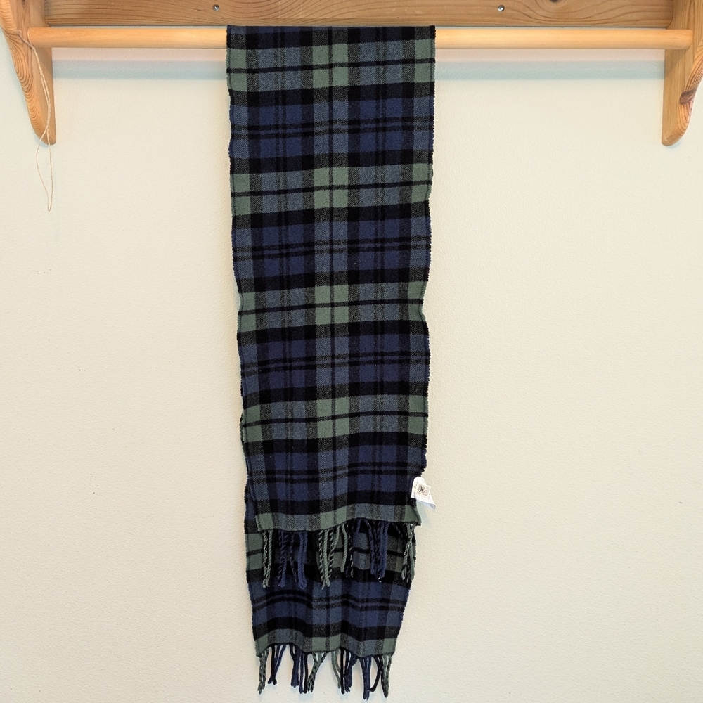Pendleton Tartan Plaid Wool Scarf Green Blue Black Made In USA